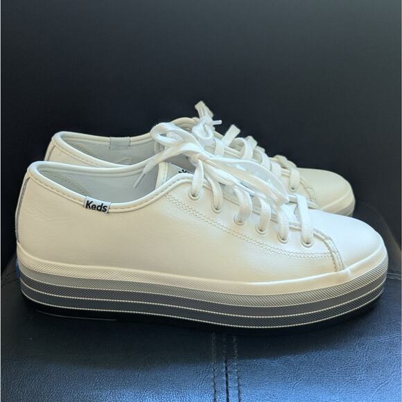 Keds Triple Kick Blue Rainbow Stripe Platform White Leather Lace Up Sneakers - Picture 3 of 7